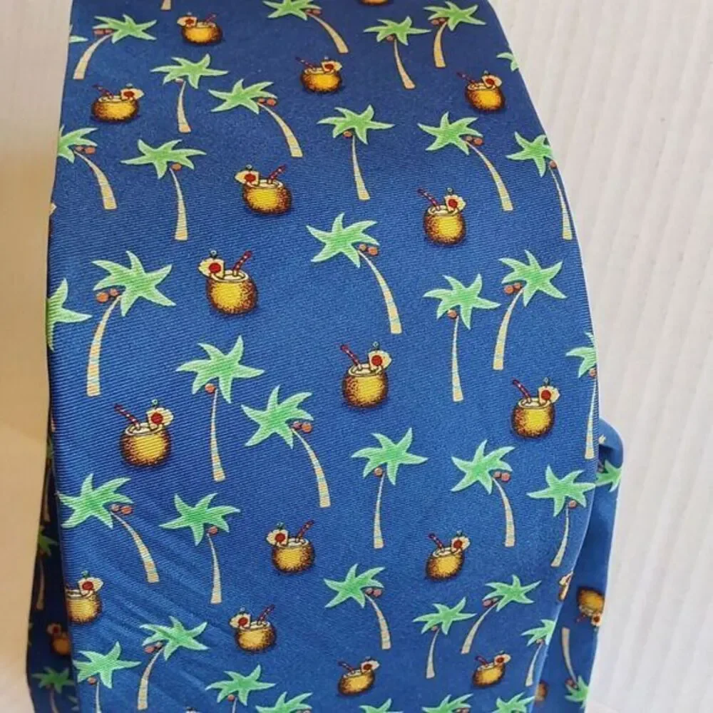 Alynn Mens Necktie 100% Silk USA Blue Multicolor Party Paradise‎ Tie